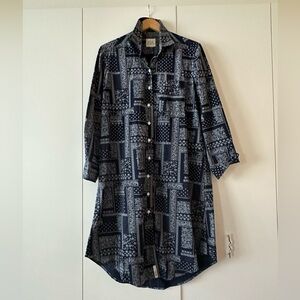 Jill Mcgowan Navy Patterned Longline Button-Down Shirt Dress
